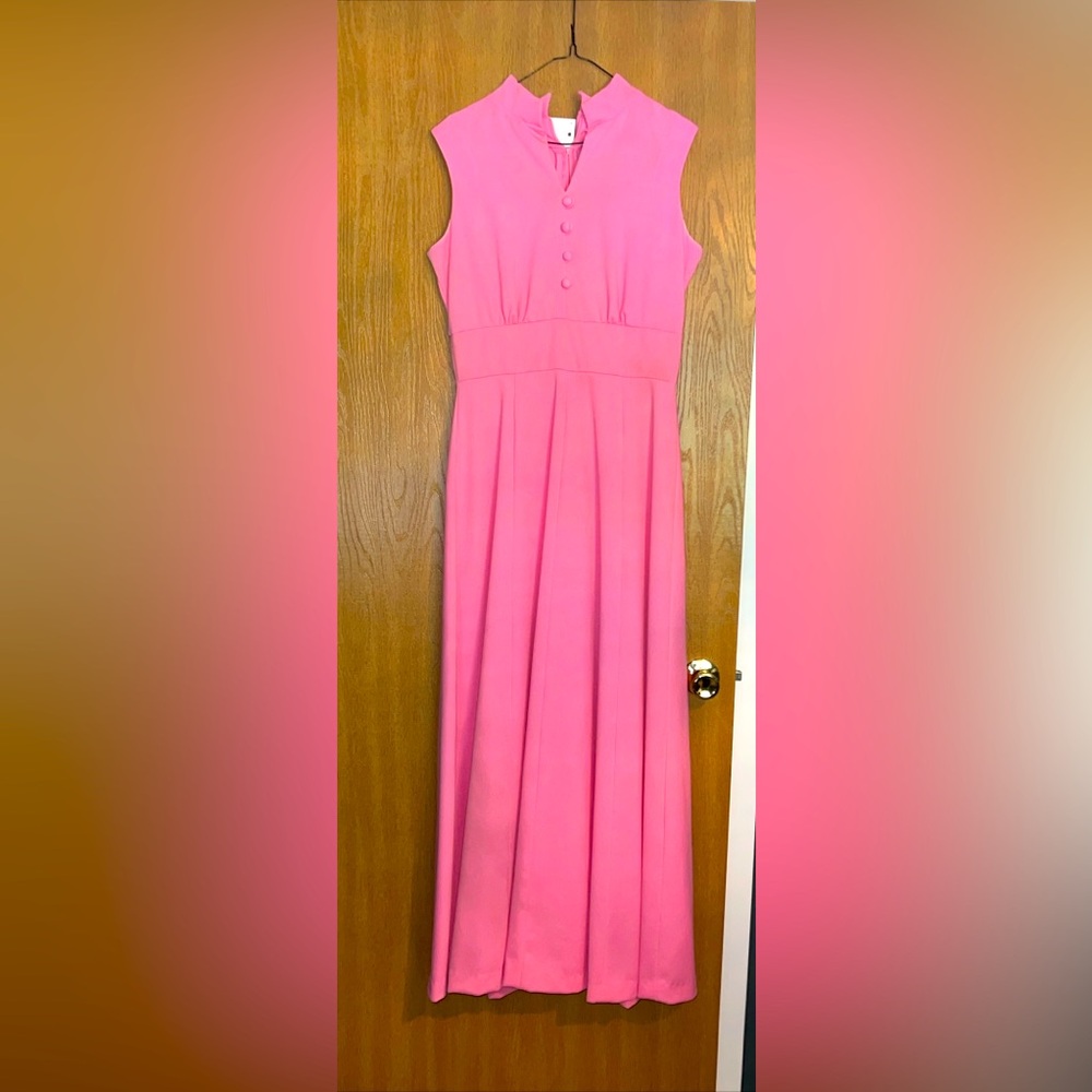 Vintage 60s-70s Mandarin Collar Pink  Maxi Dress By Montgomery Ward Medium